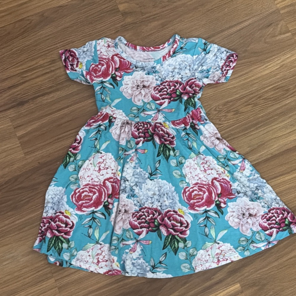 Posh Peanut Toddler Girls 2T Colorful Flowers Dragonfly Twirly Bamboo Dress